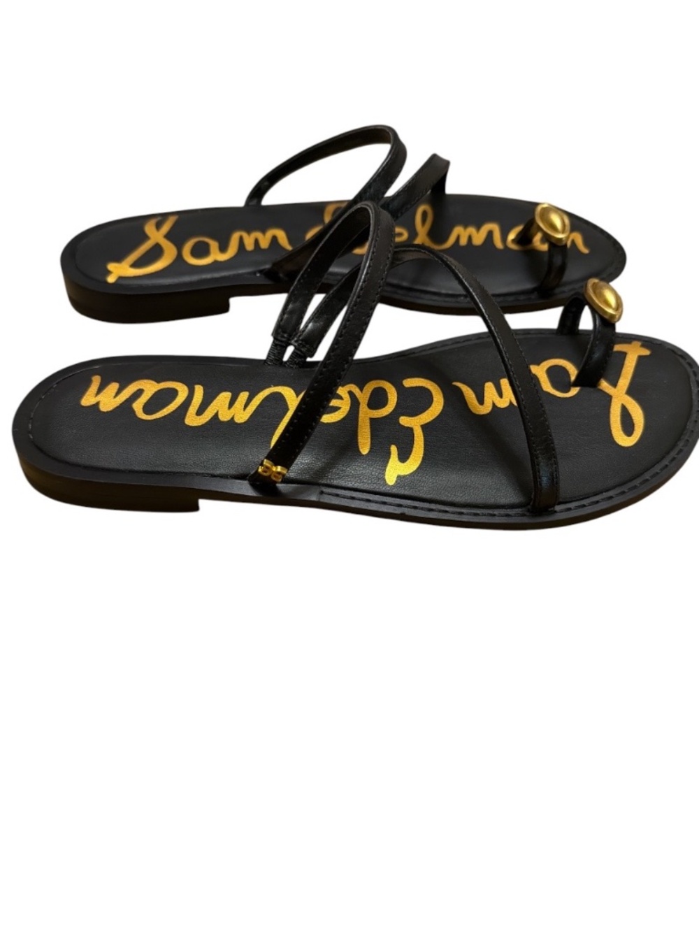 Sam Edelman Harlyn Black Leather Gold Toe Ring Sandals 8.5 NWOB - Picture 3 of 7